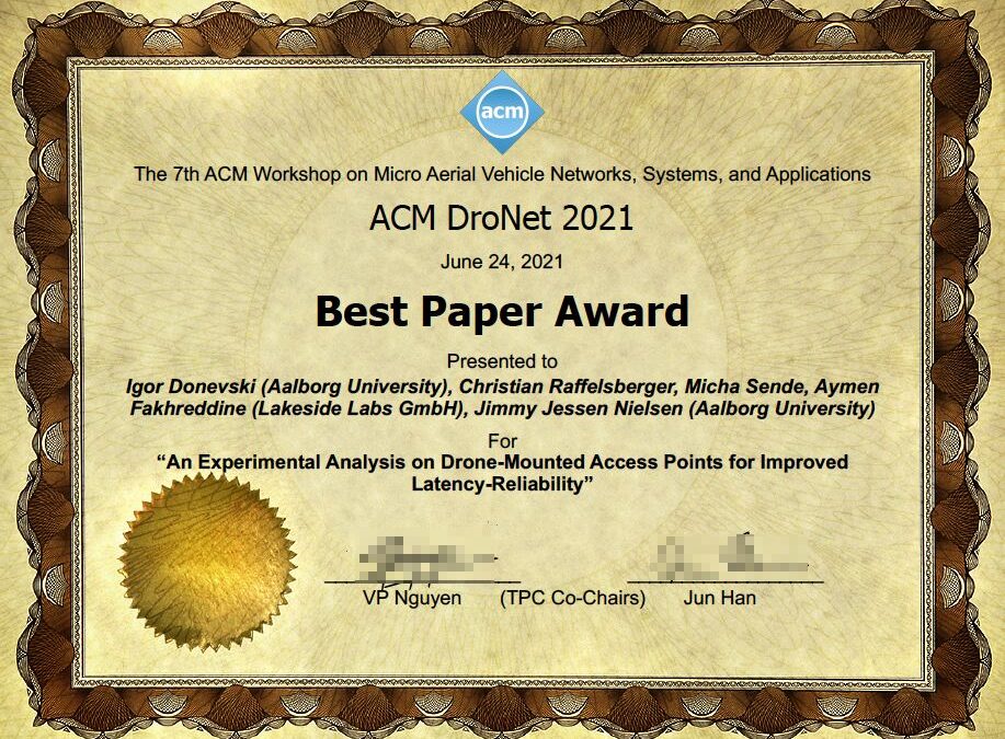 Best Paper Award to ESR Igor Donevski and PI Jimmy Nielsen